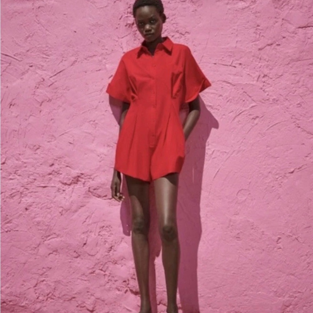 Zara Red Short Sleeve Romper Size Small